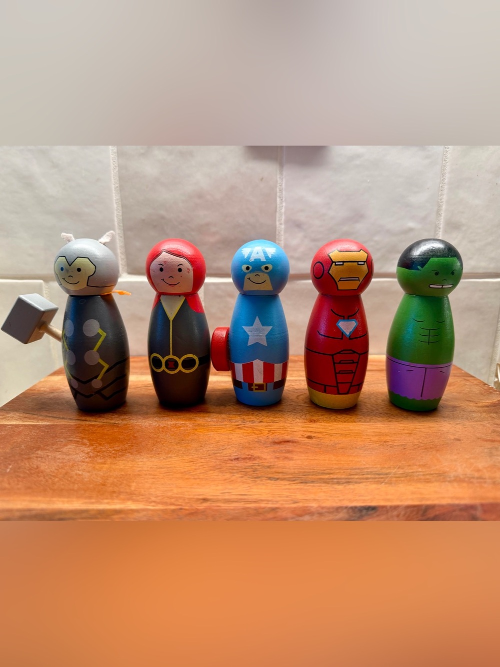 Kids Superhero Wooden Peg Doll Set - Blue Captain Figure pottery barn
